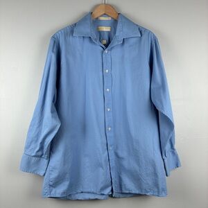 Michael Kors Mens Light Blue Cotton Button Down Shirt XL 17 Eclectic Grandpa